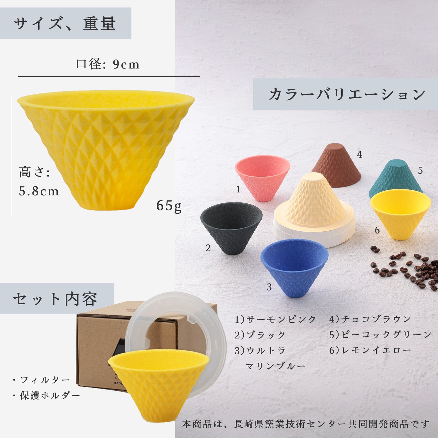 [波佐見焼] ekubo one drip セラミックコーヒーフィルター Lemon yellow